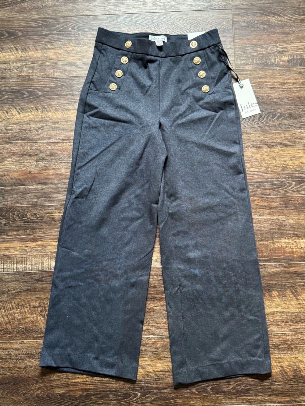 NWT Jules & Leopold High-Rise Wide Leg Sailor Pants Dark Blue Gold Buttons XS
